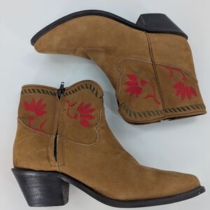 VTG Code West By Dan Post Ankle Boots Embroidered Floral 8.5M Cowgirl Leather